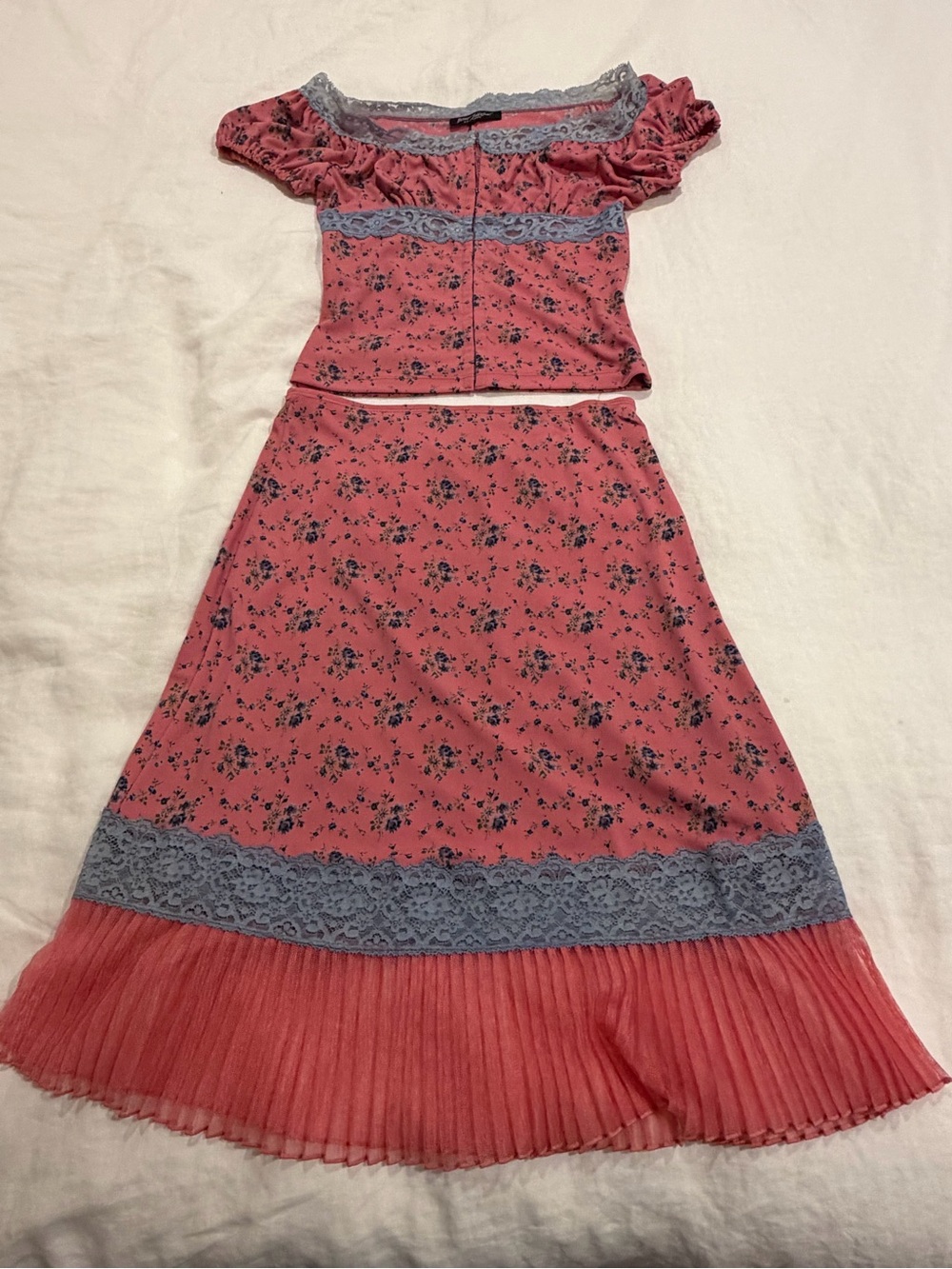 Betsey Johnson Vintage 1990’s floral and lace trimmed top and skirt